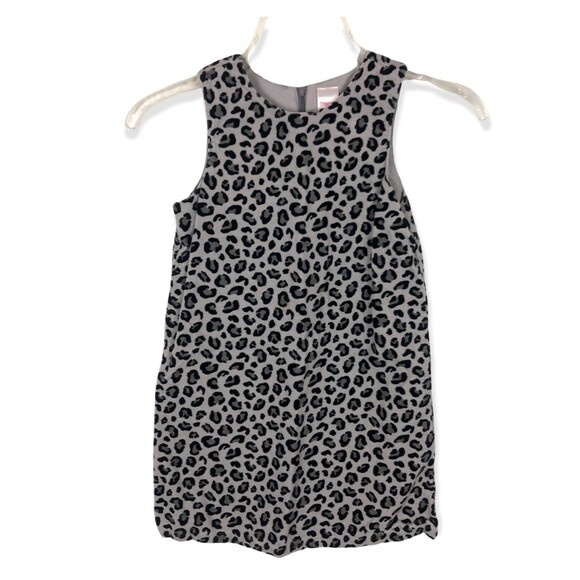 Gymboree Gray Black Animal Print Leopard Sleeveless Corduroy Dress Girls Size 6 - Picture 1 of 3